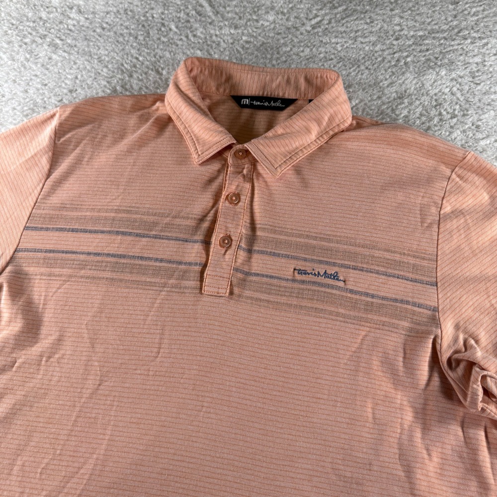 Travis Mathew Athletic Golf Polo Shirt Orange Blue Stripe Large Collar Short